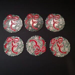 Wm. A. Rogers / Oneida Coasters Set of 6 Heavy Metal Christmas Made in Japan